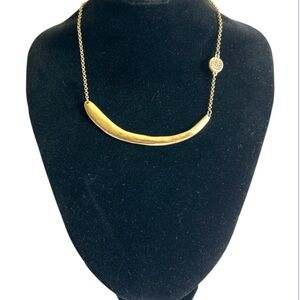 Chico's Grace Bar Hammered Gold Tone Curved Rhinestone Charm Minimalist Choker